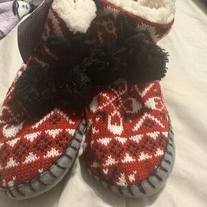 Muk Luks Red and Cream Booties